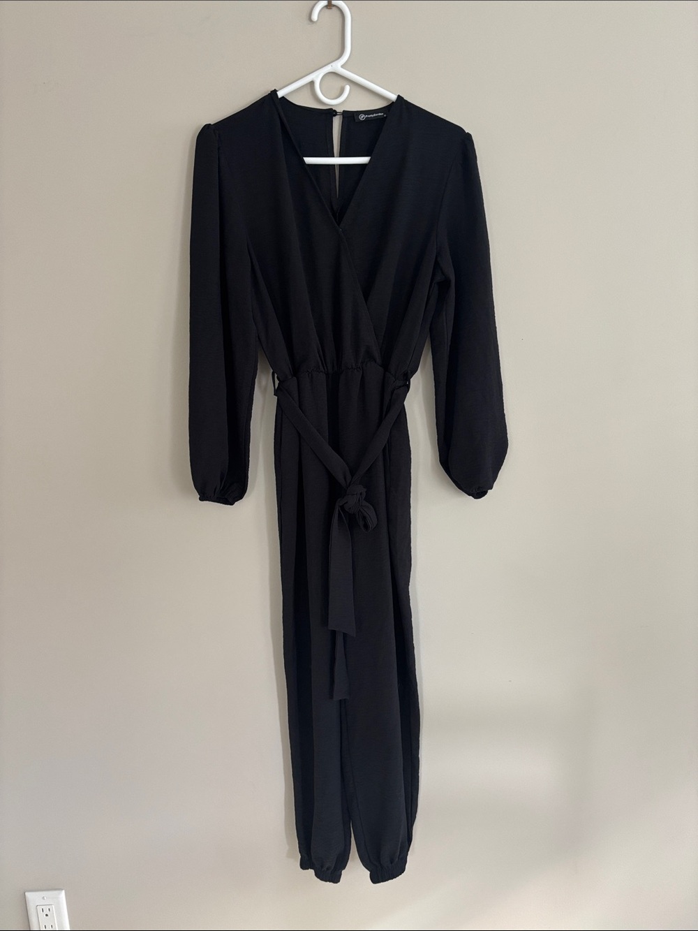 Black Long-Sleeve Wrap Dress with Waist Tie